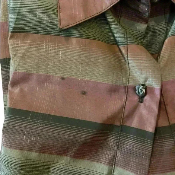 Joan Rivers Blouse Maroon Green Gold Shimmers Size L - Picture 8 of 9